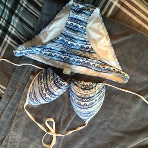 blue and white bikini